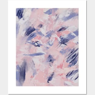Abstract Random Brush Strokes Blush Blue White Posters and Art